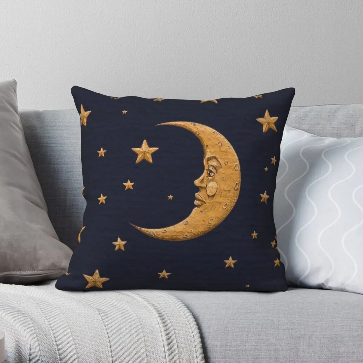 

Moon And Stars Square Pillowcase Polyester Linen Velvet Printed Zip Decor Sofa Seater Cushion Cover