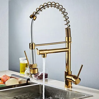 Gold-plated Dual-use Spring Faucet 360 Rotation Kitchen Faucets Pull Out Side Sprayer Dual Spout Single Handle Mixer Tap
Gold-plated Dual-use Spring Faucet 360 Rotation Kitchen Faucets Pull Out Side Sprayer Dual Spout Single Handle Mixer Tap