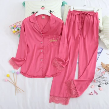 Smmoloa Ladies Sexy Satin Pajamas Set Long Sleeve Top+Pants Sleepwear Printing Autumn Female Home Wear
Smmoloa Ladies Sexy Satin Pajamas Set Long Sleeve Top+Pants Sleepwear Printing Autumn Female Home Wear