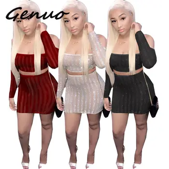 Genuo New Strip Sequins Sheer Mesh Women Two Piece Set Sexy Slash Neck Off Shoulder Long Sleeve Crop Top Mini Skirt Club Outfits
Genuo New Strip Sequins Sheer Mesh Women Two Piece Set Sexy Slash Neck Off Shoulder Long Sleeve Crop Top Mini Skirt Club Outfits