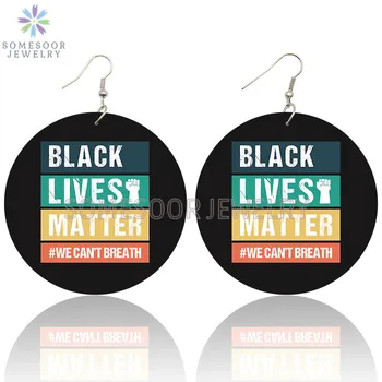 

SOMESOOR Black Lives Matter Banner Printed Wooden Drop Earrings We Can't Breathe Sayings Design Loops Dangle For Women Gifts