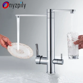 

Onyzpily Kitchen Faucet Filtered Pure Water 360 Rotation Dual Handle Dual Spout Pure Kitchen Faucets Hot Cold Water Mixer