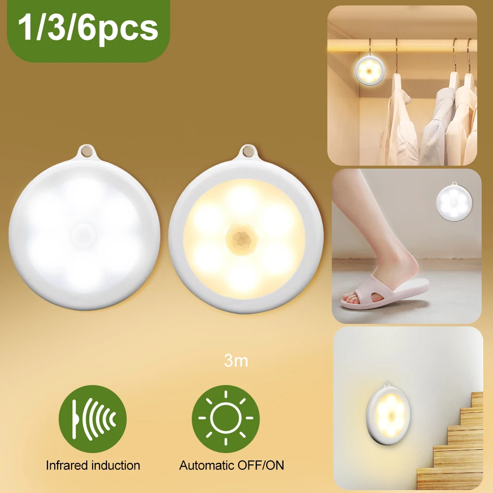 1/3/6pcs Infrared Motion Sensor Cabinet Light 80mm Dia 6 LED Wireless Hallway Stairs Detector Light Protect Eye Auto On/Off Lamp
1/3/6pcs Infrared Motion Sensor Cabinet Light 80mm Dia 6 LED Wireless Hallway Stairs Detector Light Protect Eye Auto On/Off Lamp