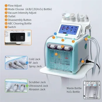 

6 in 1 h2 o2 hydra facial oxygen facial cleaning device with bio face lifting skin rejuvenation whitening beauty equipment