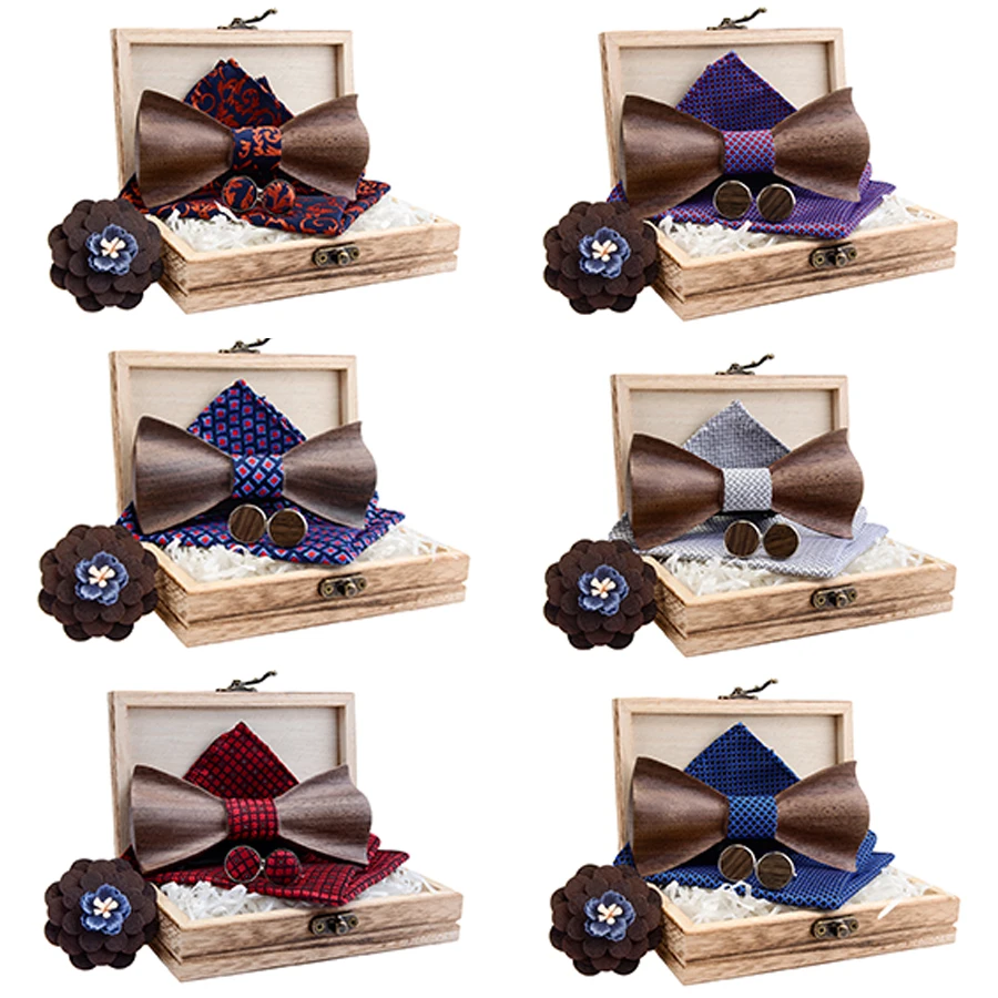 Мужской деревянный регулируемый галстук бабочка в деревянной коробке|Мужские