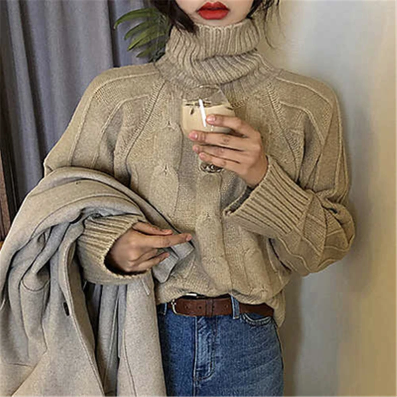 Womans Turtleneck Sweater Fall Winter Korean Loose Retro Twist Base Thick Solid Color Pullover Sweaters Chic Female 2020
Womans Turtleneck Sweater Fall Winter Korean Loose Retro Twist Base Thick Solid Color Pullover Sweaters Chic Female 2020
