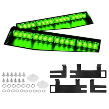 

(Green) 32LED Visor Lights 15 Flash Patterns Emergency Strobe Lights Windshield Split Mount Light Bar Law Enforcement Hazard War