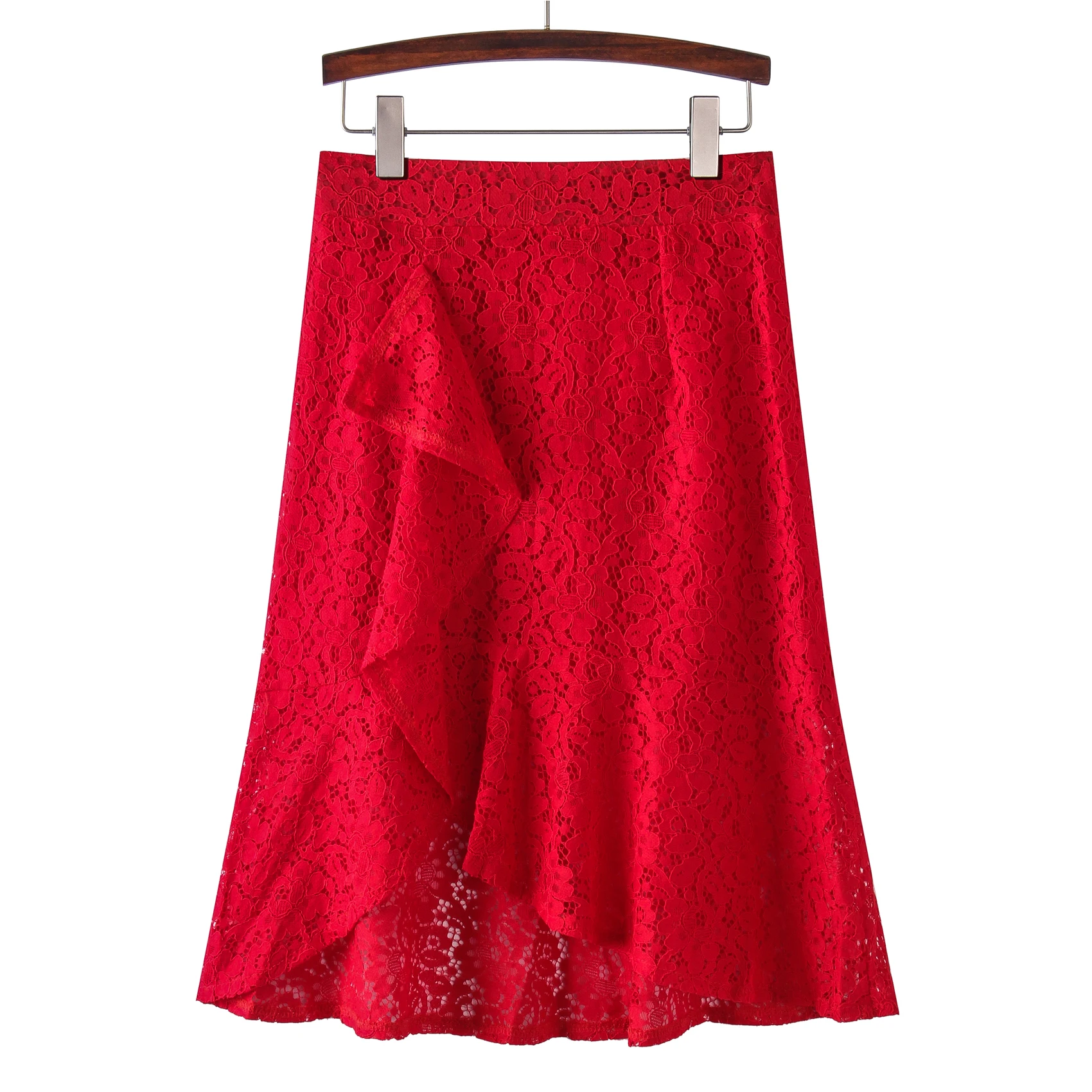 

Women Irregular crochet lace new long section high waist slimming A word skirt plus size faldas mujer moda 2019 skirt