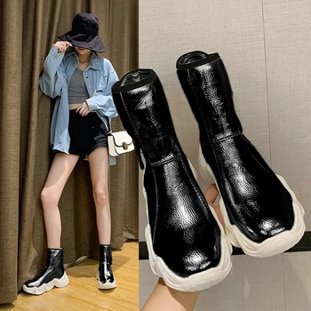 Soft Patent Leather Platform Boots Women Round Toe Boots Women Solid Black Designer Ankle Women's Boots Rojos Mujer
Soft Patent Leather Platform Boots Women Round Toe Boots Women Solid Black Designer Ankle Women's Boots Rojos Mujer