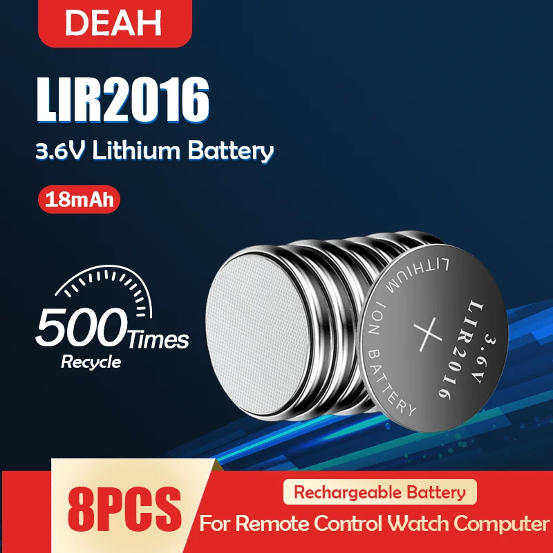 Фото 8 шт. LIR2016 LIR 2016 3 6 В перезаряжаемая литий-ионная батарея для часов дистанционного