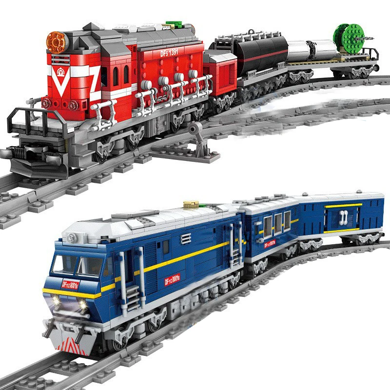 

2019 NEW City Train Power-Driven Diesel Rail Train Cargo With Tracks Set Model Technic Building Blocks Toys for Children