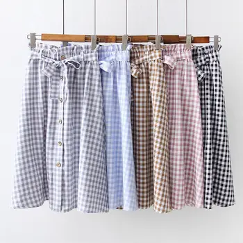 Summer Skirt Vintage Literary Style Women Skirt Female Elastic High Waist Button Plaid Print Wild A Word Lace Up Long Skirt
Summer Skirt Vintage Literary Style Women Skirt Female Elastic High Waist Button Plaid Print Wild A Word Lace Up Long Skirt