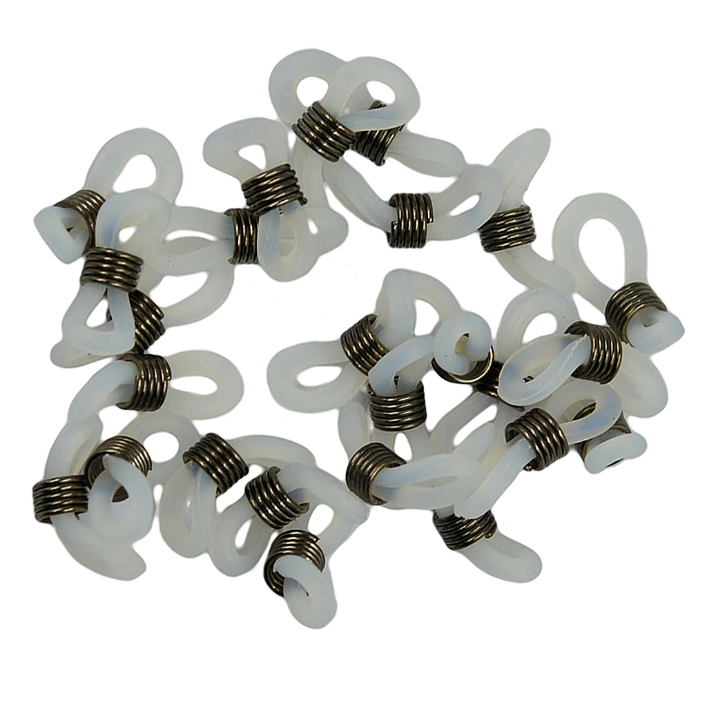 25pcs Silver Metal Coil Chain Eyeglass Cream Rubber End Loop Strap Holder 25pcs Silver Metal Coil Chain Eyeglass Cream Rubber End Loop Strap Holder
