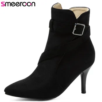 Smeeroon 2020 new fashion thin heels ladies boots flock buckle autumn winter dress party shoes solid colors ankle boots women
Smeeroon 2020 new fashion thin heels ladies boots flock buckle autumn winter dress party shoes solid colors ankle boots women