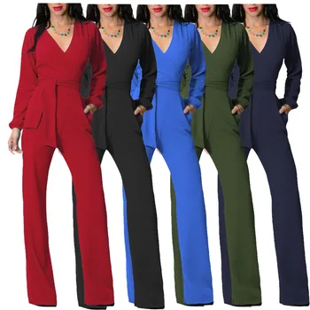 European and American Fashion Slim-Fit Formal Casual V-neck Waistband Pocket Long-Sleeve Suit One-Piece Trousers for Women 
European and American Fashion Slim-Fit Formal Casual V-neck Waistband Pocket Long-Sleeve Suit One-Piece Trousers for Women