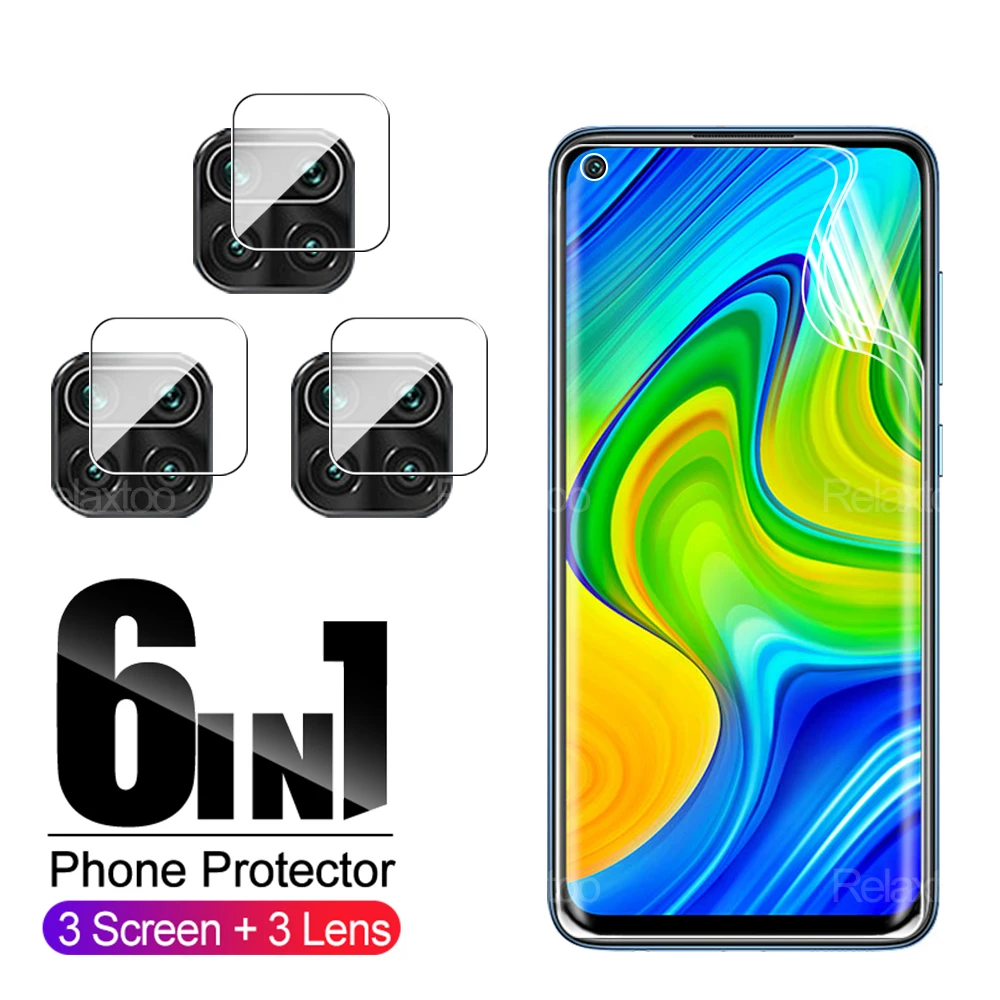 6-IN-1 Front Hydrogel Film + Lens Camera Glass Screen Protector On the For Redmi Note 9 9s 9T Pro Max 10 10s HD Full cover | Мобильные