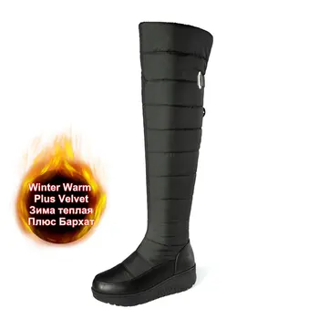

Winter Warm Down Genuine Leather Over The Knee Snow Boots Side Zip Women Fashion Black Female Shoes Gilrs Outdoor Wear Plus Size