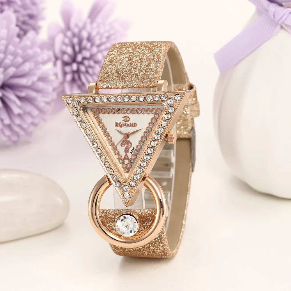 

Woman's Watches Personality Inlaid Rhinestone Case Quartz Watch Ladies Leather Wrist Watch часики женские reloj para dama #L0