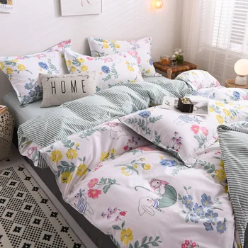 Garden Pattern Bedding Set Pure Cotton A/B Double-sided Pattern Simplicity Bed Sheet Quilt Cover Pillowcase 4pcs Ropa De Cama