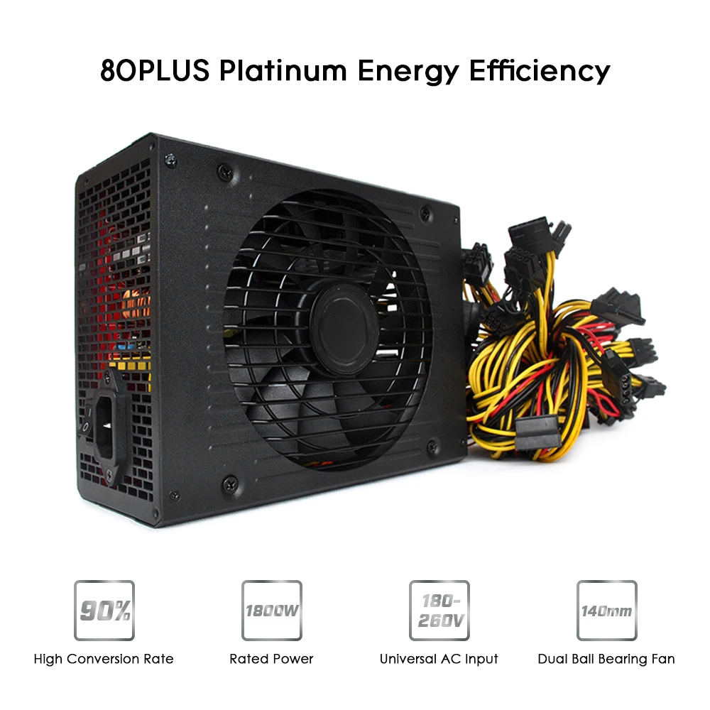 

Hot New 1800W Switching Power Supply 90% High Efficiency for Ethereum Miner S9 S7 L3 Rig 180-260V Mining Machine PC