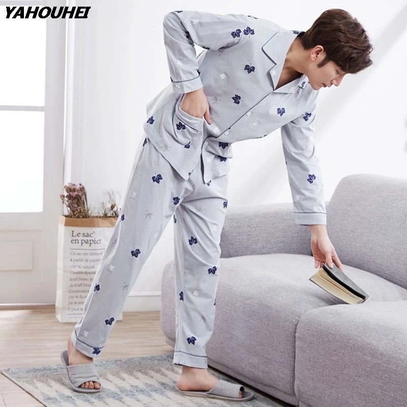 100% Cotton Cardigan Pajama Sets For Men 2020 Autumn Winter Long Sleeve Print Pyjama Sleepwear Male Lounge Homewear Home Clothes
100% Cotton Cardigan Pajama Sets For Men 2020 Autumn Winter Long Sleeve Print Pyjama Sleepwear Male Lounge Homewear Home Clothes
