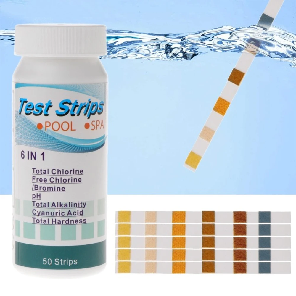 50Pcs Water Test Strips 6-In-1Pool Spa Water Test Strips Chlorine Bromine PH Alkalinity Hardness Kit Swimming Accessories Pool
50Pcs Water Test Strips 6-In-1Pool Spa Water Test Strips Chlorine Bromine PH Alkalinity Hardness Kit Swimming Accessories Pool