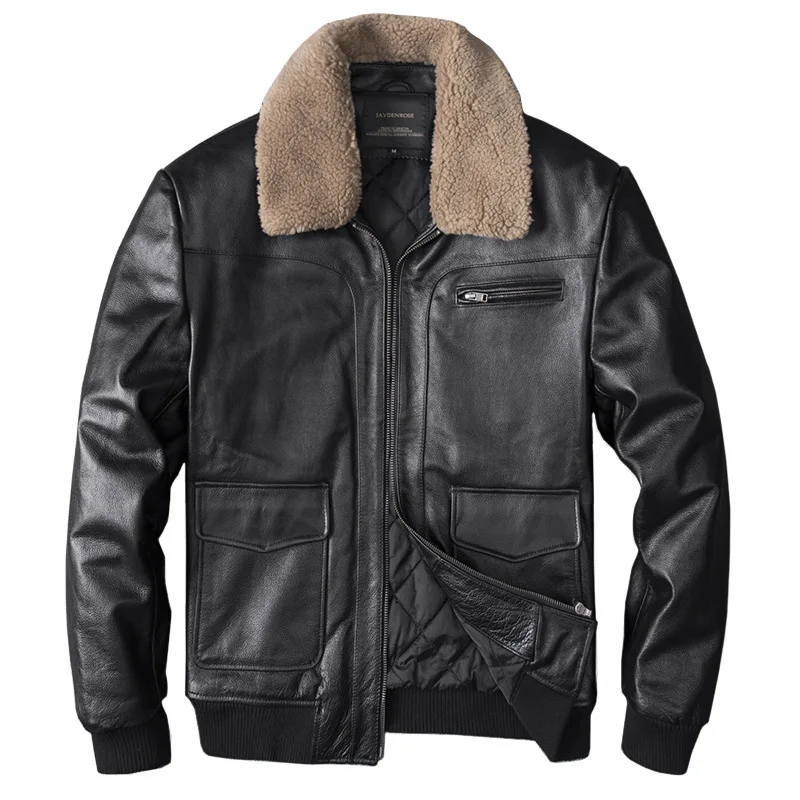 New Men's Real Leather Bomber Jacket with Removable Fur Collar Genuine Leather Pigskin Jackets Winter Warm Coat Men
New Men's Real Leather Bomber Jacket with Removable Fur Collar Genuine Leather Pigskin Jackets Winter Warm Coat Men