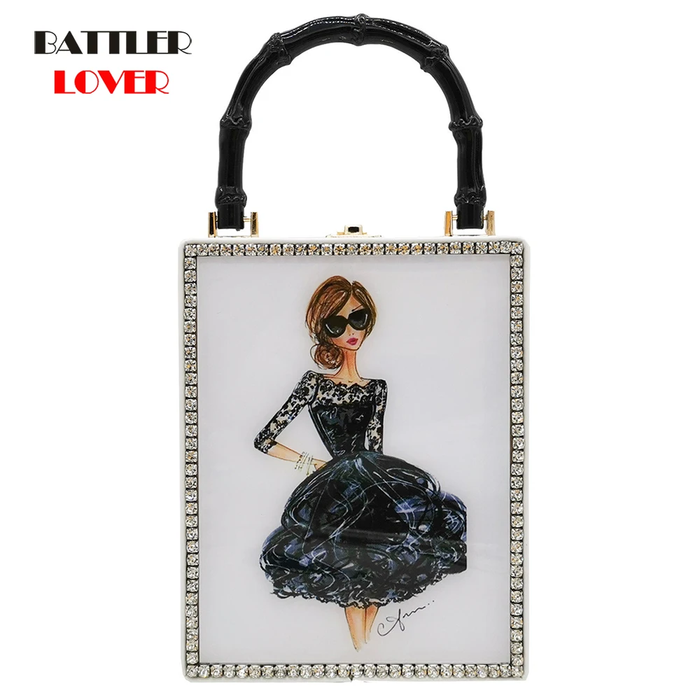 Women Luxury Shoulder Bag Box Style Party Bag for Ladies Mini Messenger Bag Pouch Fashion Diamond Crown Flower Buckle Pu Leather