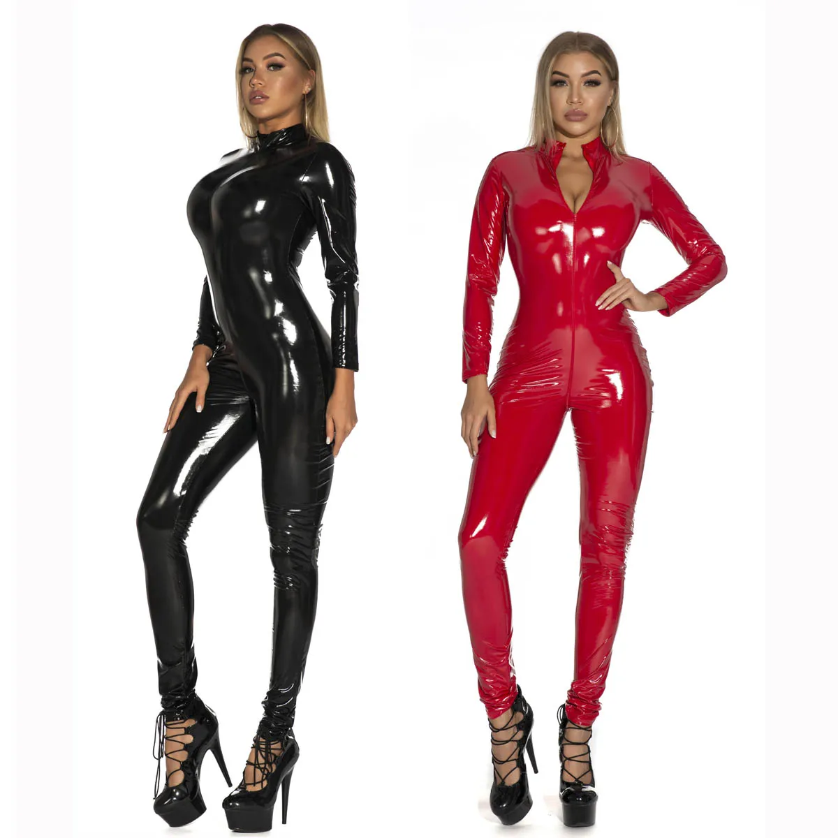 

Latex Catsuit Faux Leather Women Jumpsuits Black wetlook PVC Bodysuit Sexy Bodycon Erotic Open Crotch Costume clubwear