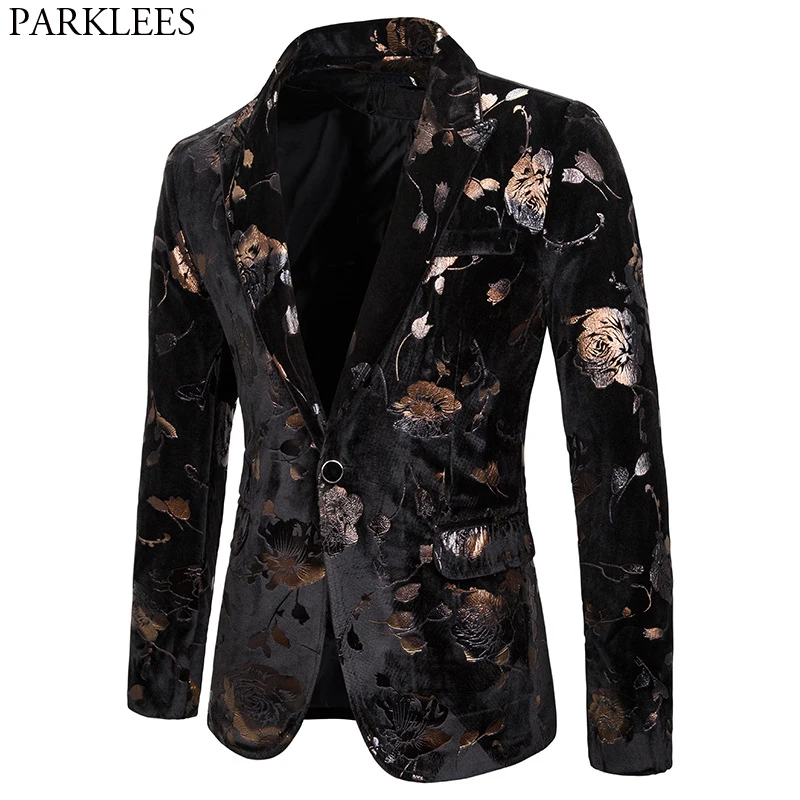 Mens Gold Rose Print Black Velvet Blazer Jacket 1 Button Notched Lapel Club Party Wedding Tuxedo Blazers Men Stgae Prom Costumes
Mens Gold Rose Print Black Velvet Blazer Jacket 1 Button Notched Lapel Club Party Wedding Tuxedo Blazers Men Stgae Prom Costumes