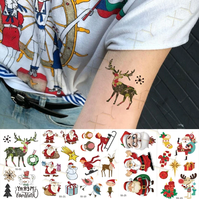 Christmas Waterproof Temporary Tattoo Stickers Snowman Elk Tatto New Year Tree Body Art Flash Fake Tatoo for Men Women Kids
Christmas Waterproof Temporary Tattoo Stickers Snowman Elk Tatto New Year Tree Body Art Flash Fake Tatoo for Men Women Kids