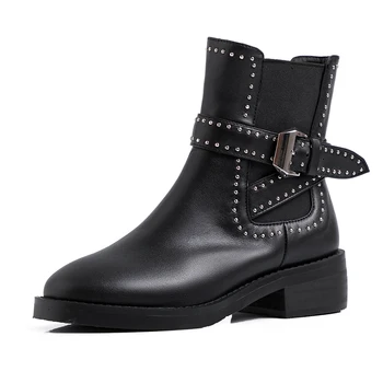 Med heels Female Short Boots Rivets buckle Genuine Leather Women Ankle Boots Punk Motorcycle Boots Party Shoes Woman
Med heels Female Short Boots Rivets buckle Genuine Leather Women Ankle Boots Punk Motorcycle Boots Party Shoes Woman