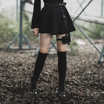 PUNKRAVE Women's Gothic Pleated Skirts Academic Style Handsome Removable Functional Bag Asymmetrical Mini Skirts
PUNKRAVE Women's Gothic Pleated Skirts Academic Style Handsome Removable Functional Bag Asymmetrical Mini Skirts