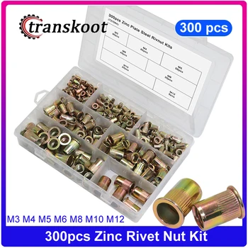 

300pcs Rivet Nuts Threaded Rivets Insert Sleeve Nut M3 M4 M5 M6 M8 M10 M12 Zinc Plated Carbon Steel Rivnut with Box