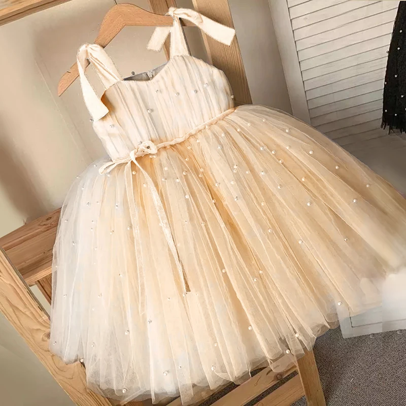 Baby Girl Tulle Dress Princess Party Tutu Fluffy Flower Wedding Champagne Gown Children Clothing Kids Clothes Vestidos | Детская одежда