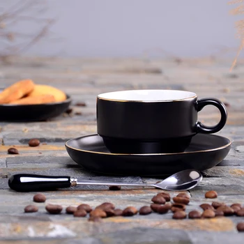 Black ceramic Tea Cup Coffee mug saucer Set Simple gold rim British Afternoon Tea Set Household Personality Ceramic Water Cup
Black ceramic Tea Cup Coffee mug saucer Set Simple gold rim British Afternoon Tea Set Household Personality Ceramic Water Cup