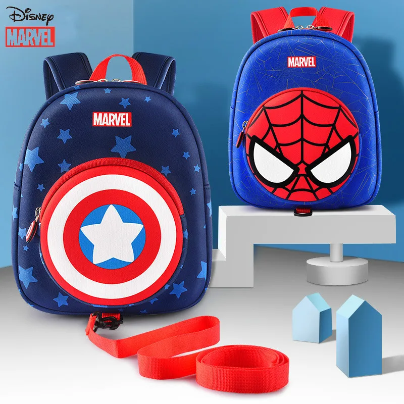 

Disney Marvel Captain America Baby Kindergarten Schoolbag Male 1-3 Years Old Anti-lost Card Spiderman Children's Backpack Trend