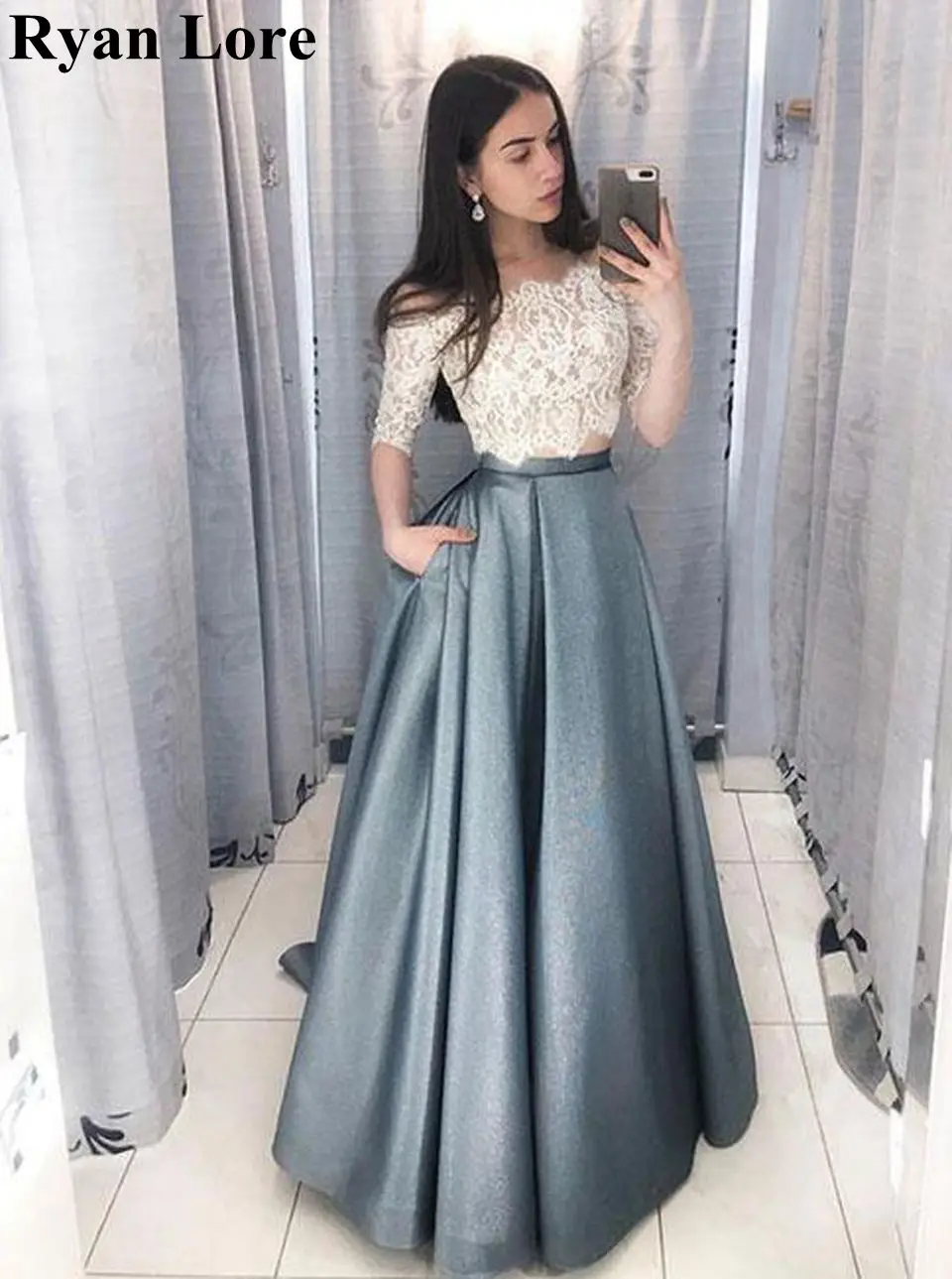 Gray Blue Formal Party Long Prom Dresses 2020 Women Two Pieces Off The Shoulder Lace Evening Gowns Elegant Half Sleeves Vestidos
Gray Blue Formal Party Long Prom Dresses 2020 Women Two Pieces Off The Shoulder Lace Evening Gowns Elegant Half Sleeves Vestidos