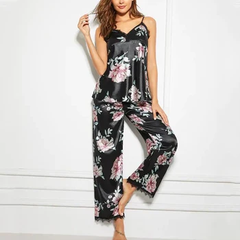 Pajamas for Women's Set Pyjamas Cami Tops Long Trousers Pijamas Set with Vintage Flower Printing Casual Loose Femme Home Suit
Pajamas for Women's Set Pyjamas Cami Tops Long Trousers Pijamas Set with Vintage Flower Printing Casual Loose Femme Home Suit