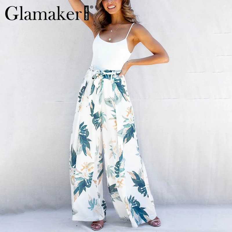 Glamaker Bohemia lace up wide leg pants women Palm leaf printed loose long holiday trouser Beach pants with elastic waist female
Glamaker Bohemia lace up wide leg pants women Palm leaf printed loose long holiday trouser Beach pants with elastic waist female