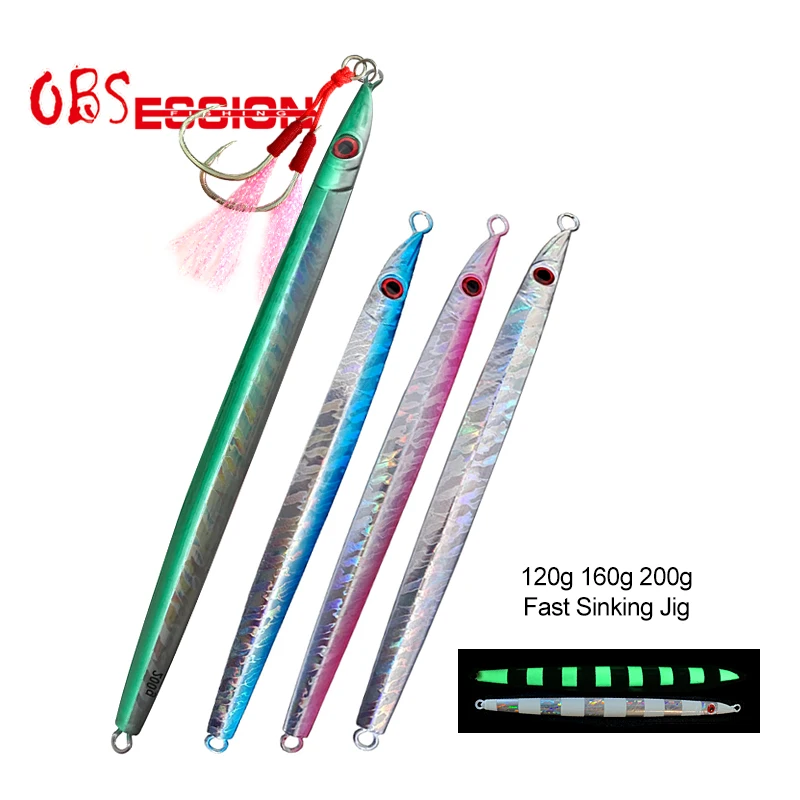 OBSESSION 120g160g200g Artificial Bait Metal Lure Fast Sinking Jigging Lure Bait Glow Saltwater Boat With Assist Hook Sea Bass
OBSESSION 120g160g200g Artificial Bait Metal Lure Fast Sinking Jigging Lure Bait Glow Saltwater Boat With Assist Hook Sea Bass