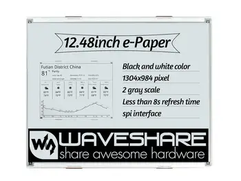 Waveshare 12.48inch E-Ink raw display, 1304*984 resolution,black/white dual-color, SPI interface, without PCB
Waveshare 12.48inch E-Ink raw display, 1304*984 resolution,black/white dual-color, SPI interface, without PCB