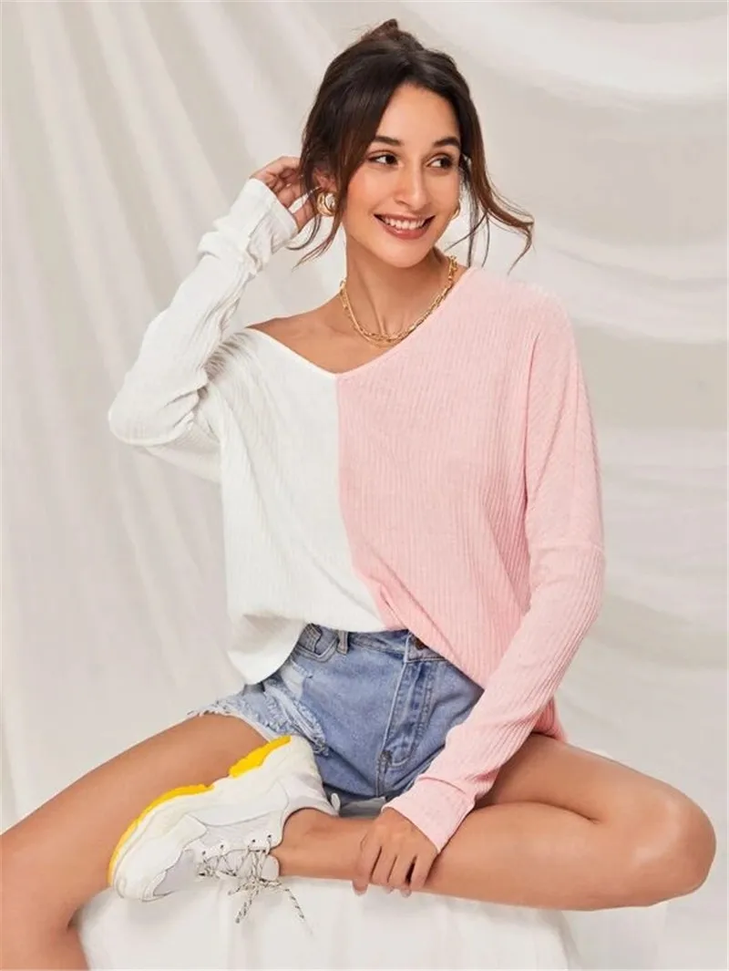 Knitted T Shirt Women Autumn V-Neck Shirt Casual Long-Sleeved Patchwork Elastic Party Loose Warm Knitting Top Clothes For Women
Knitted T Shirt Women Autumn V-Neck Shirt Casual Long-Sleeved Patchwork Elastic Party Loose Warm Knitting Top Clothes For Women