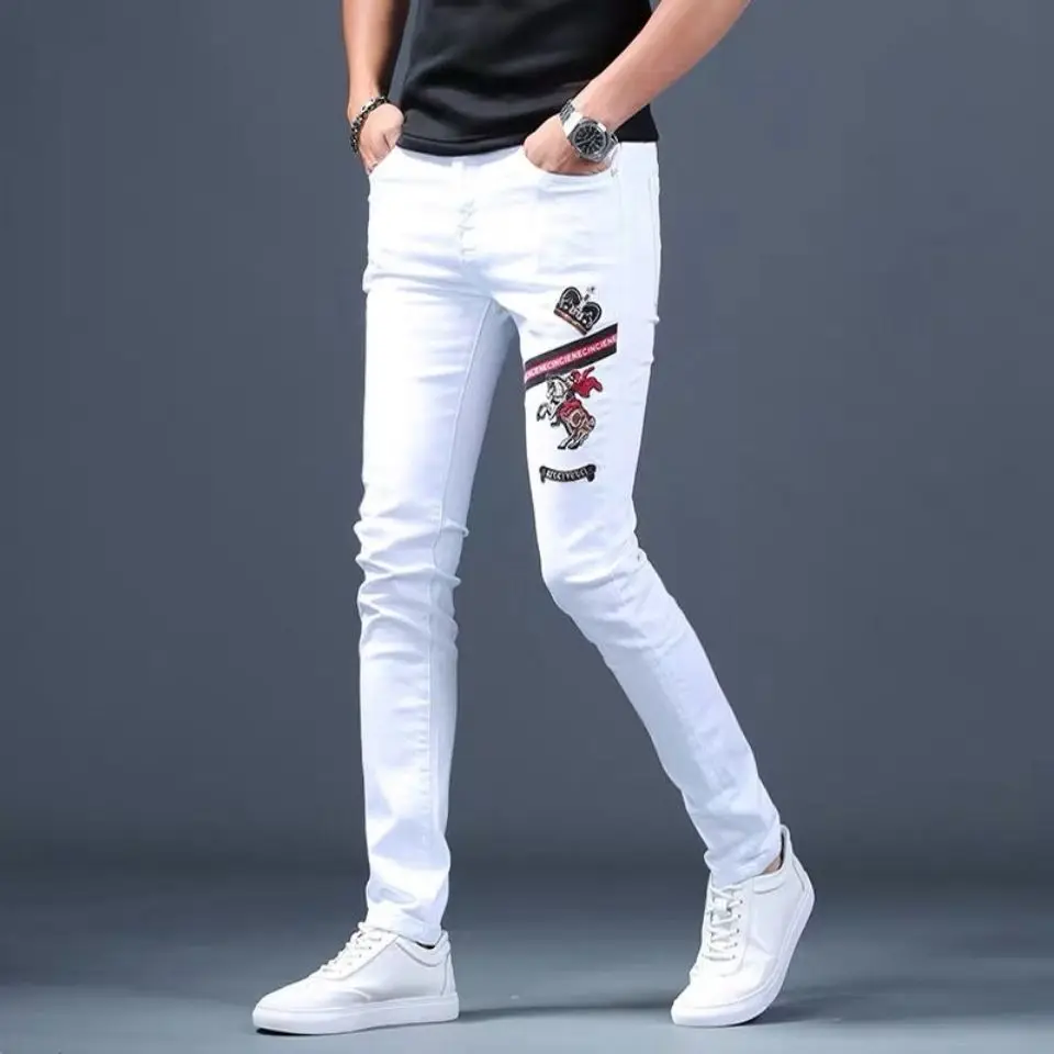 Korea Version Men’s Light-weight White Pants,Slim Style Low Stretch Cotton Pants,Trendy Prints Street Fashion Casual Pants;
Korea Version Men’s Light-weight White Pants,Slim Style Low Stretch Cotton Pants,Trendy Prints Street Fashion Casual Pants;