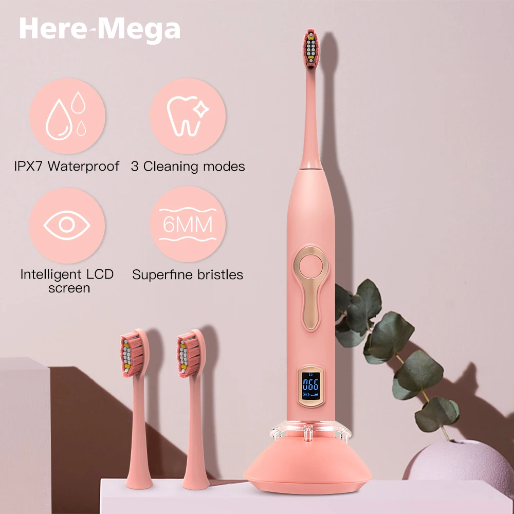Here Mega Sonic Electric Toothbrush LED Display Adult Automatic Ultrasonic Toothbrush Replaceable Toothbrush Heads USB 608 Pink
Here Mega Sonic Electric Toothbrush LED Display Adult Automatic Ultrasonic Toothbrush Replaceable Toothbrush Heads USB 608 Pink