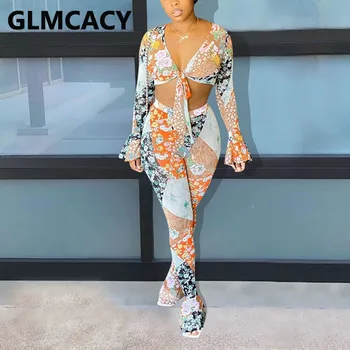 Women Flare Sleeve V Neck Crop Top and Skinny Pants Set Two Piece Floral Printed Suits
Women Flare Sleeve V Neck Crop Top and Skinny Pants Set Two Piece Floral Printed Suits