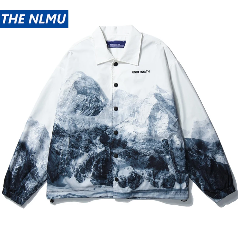 Куртка мужская с принтом заснеженных гор уличная одежда в стиле хип-хоп