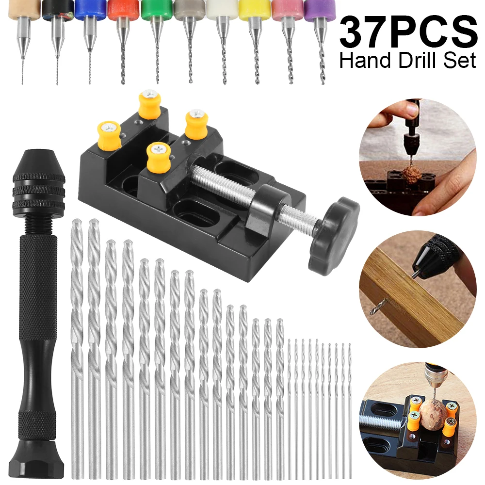 Hand Drill Bits Set Pin Vise Hand Drill 21 Pieces Micro Twist Drill Bits and 10 Pieces PCB Mini Drill Bits with 100PCS Screws for Resin Polymer Clay Craft DIY Jewelry