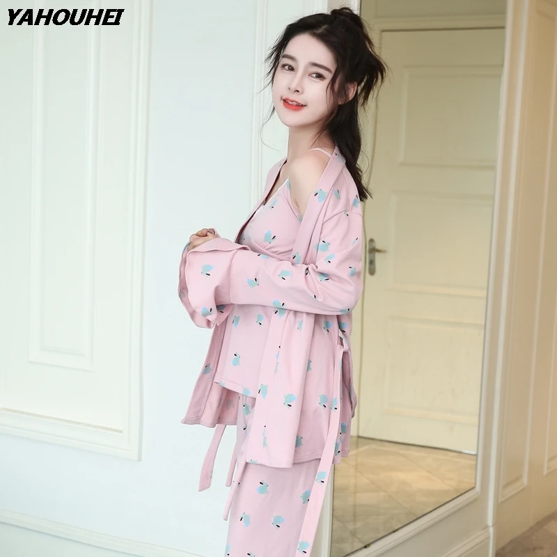 Three Piece Kimono 100% Cotton Pajamas Sets For Women 2020 Autumn Winter Long Sleeve Pyjama Homewear Female Lounge Home Clothing
Three Piece Kimono 100% Cotton Pajamas Sets For Women 2020 Autumn Winter Long Sleeve Pyjama Homewear Female Lounge Home Clothing