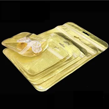 

200pcs Gold clear Self Seal Zipper Plastic Retail Packaging Poly Pouches Large Ziplock Bag With Hang Hole Plastic storage bags
